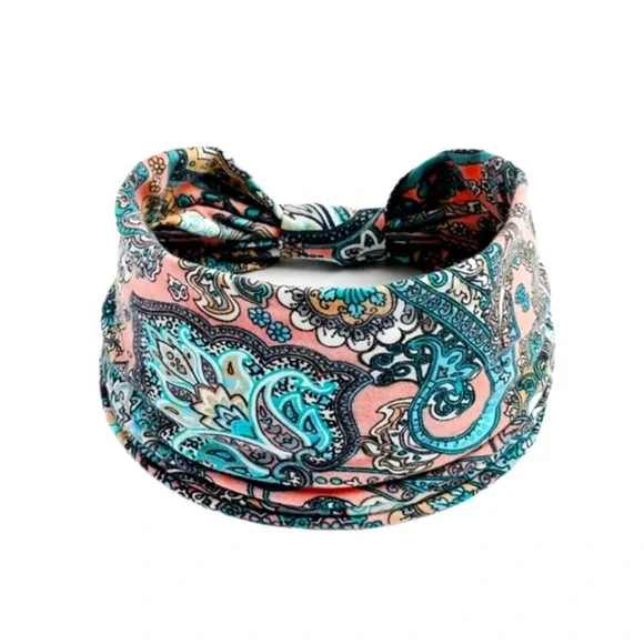 Paisley Headband Boho Bandana Style Hair Band Sporty Yoga Boheme Bubblegum Pink - Picture 1 of 2